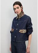 Lola Casademunt Short Denim Jacket with Leopard Collar &amp;amp; Flap Details image