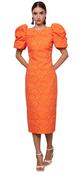 Moskada Carmona Orange Embossed Fitted Dress with Sleeve Detail image