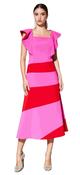 Moskada LASTRES Pink &amp;amp; Red Dress with Frill Shoulder Detail image