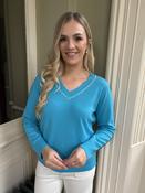 Cocoa Cashmere Indie Sweater with V Neck in Marine Blue image
