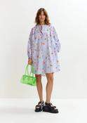 Essentiel Antwerp Light Blue Knee-Length Dress with Mandarin Collar &amp;amp; Green &amp;amp; Orange Embellishments image