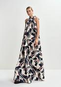 Essentiel Antwerp Off-White, Black &amp;amp;Brown High Neck Maxi Dress with Knot Detail image