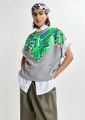 Essentiel Antwerp Jolies Grey Cotton Sweatshirt with Multicolor Feather Embellishments