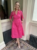 Moskada Sapphire ARCOS Pink Polka Dot Embossed Fit &amp;amp; Flare Dress image