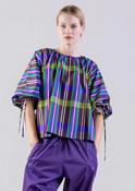 Psophia Retro Prism Blouse with Ruched Neck and Puff Sleeves image