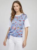 Vilagallo BLUE T-SHIRT WITH VINTAGE PRINT AND SIDE BOW image