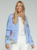 Vilagallo Blue Striped Bomber Jacket Surf Embroidery