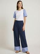 Vilagallo Navy Trousers with Blue Striped Turn-ups