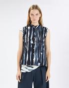 HIGH TECH ADVANCED Top in Blue Cotton with Vertical Blurred Print image