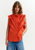 Essentiel Antwerp Jeandarlene Orange Embellished Sleeveless Cotton Shirt with Ruffle Details image