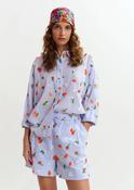 Essentiel Antwerp Jimena Light Blue Cotton Shirt with Green &amp;amp; Orange Flower Sequin, Rhinestone &amp;amp; Bead Embellishments image