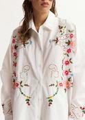 Essentiel Antwerp Jayne White &amp;amp; Multicolor Floral Embroidered Oversized Cotton Shirt image