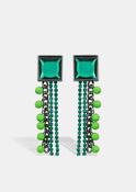 Essentiel Jeary Silver &amp;amp; Green Stud Silver Earrings with Rhinestone &amp;amp; Bead-Embellished Chain Strands image