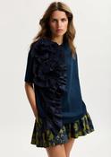 Essentiel Antwerp Jidole Navy Cotton T-shirt with Oversized Floral Ruffle Detail image