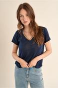 Molly Bracken V-neck T-shirt, Navy &amp;amp; Gold image