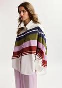Essentiel Antwerp Joppy Off-white &amp;amp; Multicolor Oversized Cotton Shirt with Placed Stripe Print image
