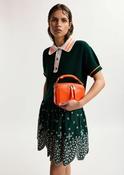 Essentiel Antwerp Kontrast Dark Green Fine Knit Polo Top with White &amp;amp; Orange Lace-Trimmed Collar &amp;amp; Strawberry-Shaped Buttons image