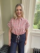 Iblues Linen &amp;amp; Cotton Red &amp;amp; Cream Printed Shirt Top