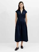 French Connection Alexis Navy Blue Poplin Drop Waist Midi Dress image