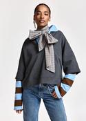 ESSENTIEL ANTWERP Kantelou  Dark grey layered cotton sweatshirt with brown and blue striped sleeves image