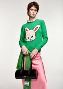ESSENTIEL ANTWERP Kapital Green and light pink rabbit-intarsia wool-blend sweater