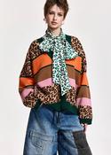 ESSENTIEL ANTWERP Kaudi Brown and mulitcolor leopard-print color-block cardigan