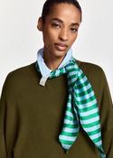 ESSENTIEL ANTWERP Kurtis Khaki wool-blend sweater with embellished blue and green striped scarf detail