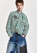Essentiel Antwerp KHALEESI Green &amp;amp; Off White Leopard-Print Pussy-Bow Shirt image