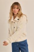 Molly Bracken Fluffy Knit Cardigan, Stand-up Collar