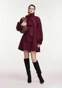 Essentiel Antwerp KHAI Burgundy Oversized A-line Mini Dress with Pussy-Bow Neckline - XS image