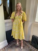 Lavi Couture Holly Yellow Flower Print Dress With V Neck &amp; Puff Sleeves - S image