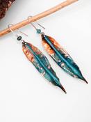  Green Patina Leaves Copper Earrings