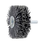 Universal wheel brush with sanding bristles, wave form, with shank