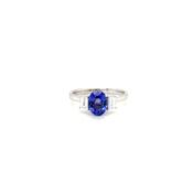 18ct White Gold Oval Tanzanite and Diamond 3 Stone Ring image