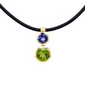 18ct Yellow Gold Tanzanite and Peridot Pendant on Leather image