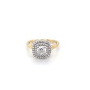 18ct Yellow Gold and Platinum Cushion Halo Diamond Ring 0.90ct image