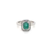 Platinum Octagonal Emerald and Baguette Diamond Ring image