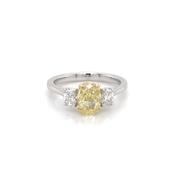 1.50ct Platinum Natural Fancy Yellow Diamond 3 Stoned Ring