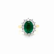 Oval Emerald and Diamond Halo Ring in Yellow Gold &amp; Platinum image