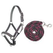 HKM Headcollar &amp; Leadrope Set- Grey/ Rose image