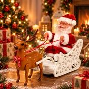 Battery-Operated Santa Claus &amp; Reindeer Sleigh 10x20x30cm