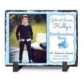 Personalised Confirmation Photo on a Slate in Blue
