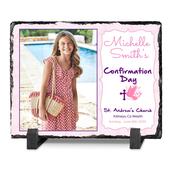 Personalised Confirmation Photo on a Slate in Pink