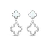 Sterling Silver Mother of Pearl Clover Drop Earrings 20mm image