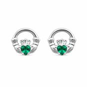 Sterling Silver Emerald Claddagh Stud Earrings 12mm image