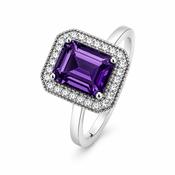 Sterling Silver Emerald Cut Amethyst Ring image