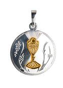 Engravable Communion Gold Chalice Round Sterling Silver Medal