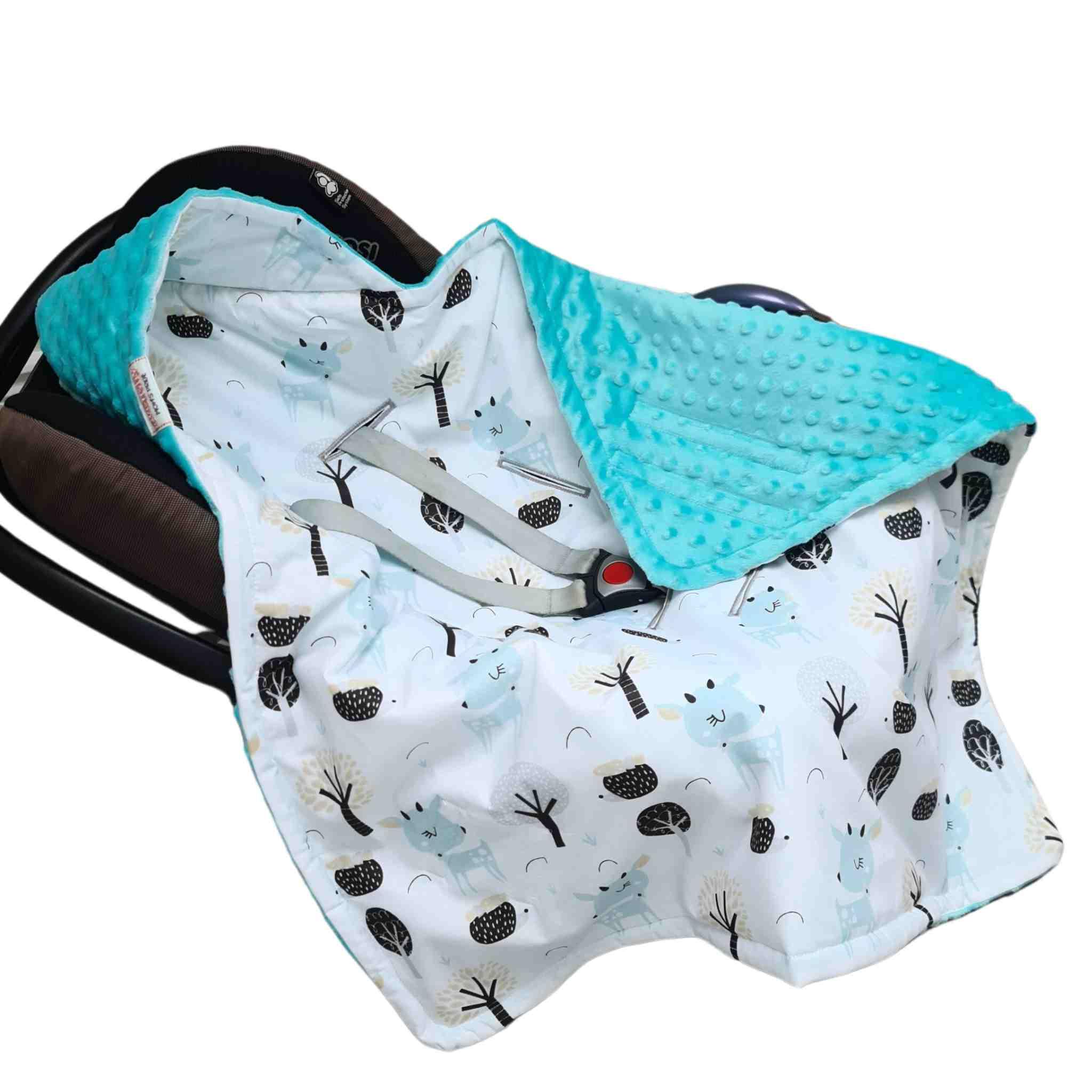 Car Seat Blanket Baby Bambi Love Cotton With Cozy Aqua Green Plush
