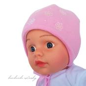 Cozy Baby Girl Winter Hat | Pink Bonnet with Floral Ornaments | Newborn to 6 Months image