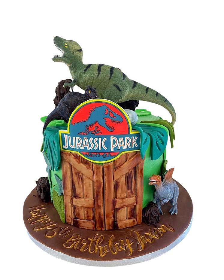 3D Jurassic Park Dinosaur Bursting Out Of Logo Birthday Cake -  CakeCentral.com